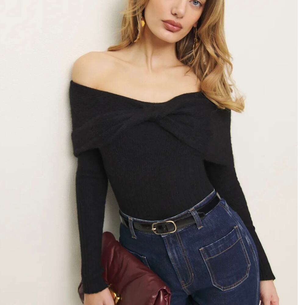 NWT Reformation Florie Twist Front Sweater - Black - Alpaca Blend - Size XS
